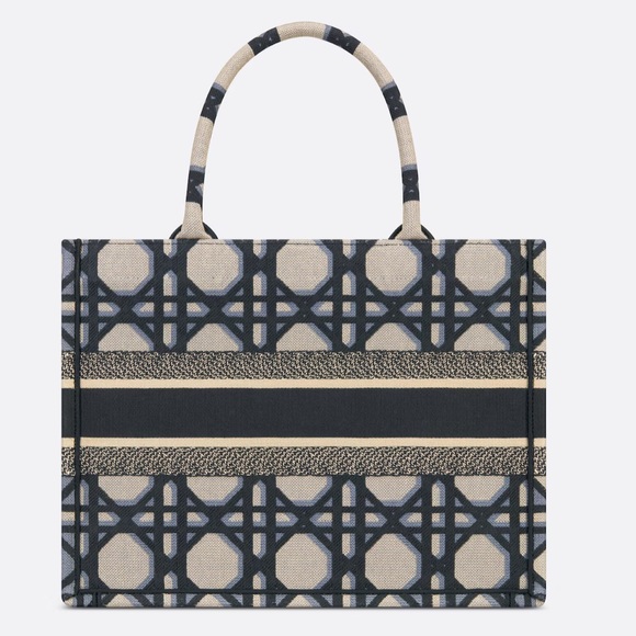 Christian Dior Book Tote Oblique Canvas Medium Blue Macrocannage Embroidered Bag - Picture 5 of 9